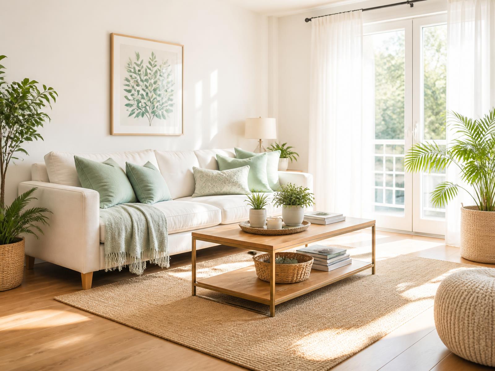 A bright, freshly cleaned living room with natural light
